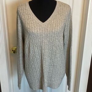 Croft & Barrow V-Neck Cable Knit Sweater Heather Light Gray Speckled Sz XL